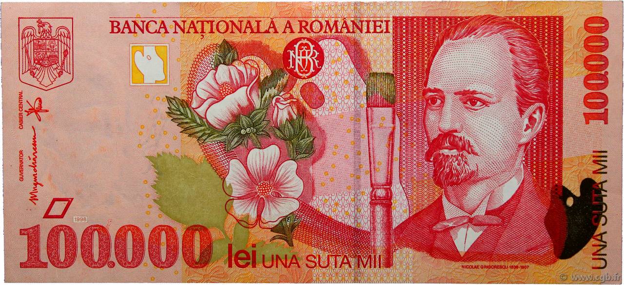 100000 Lei RUMANIA  1998 P.110 SC