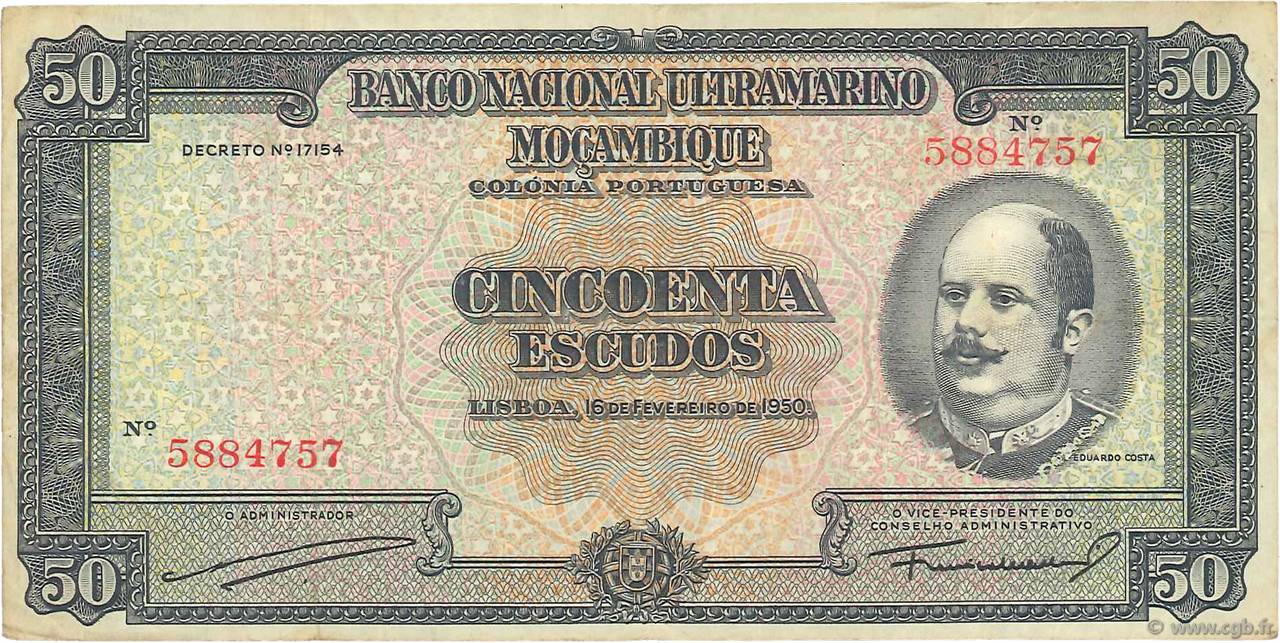 50 Escudos MOZAMBIQUE  1950 P.102 VF
