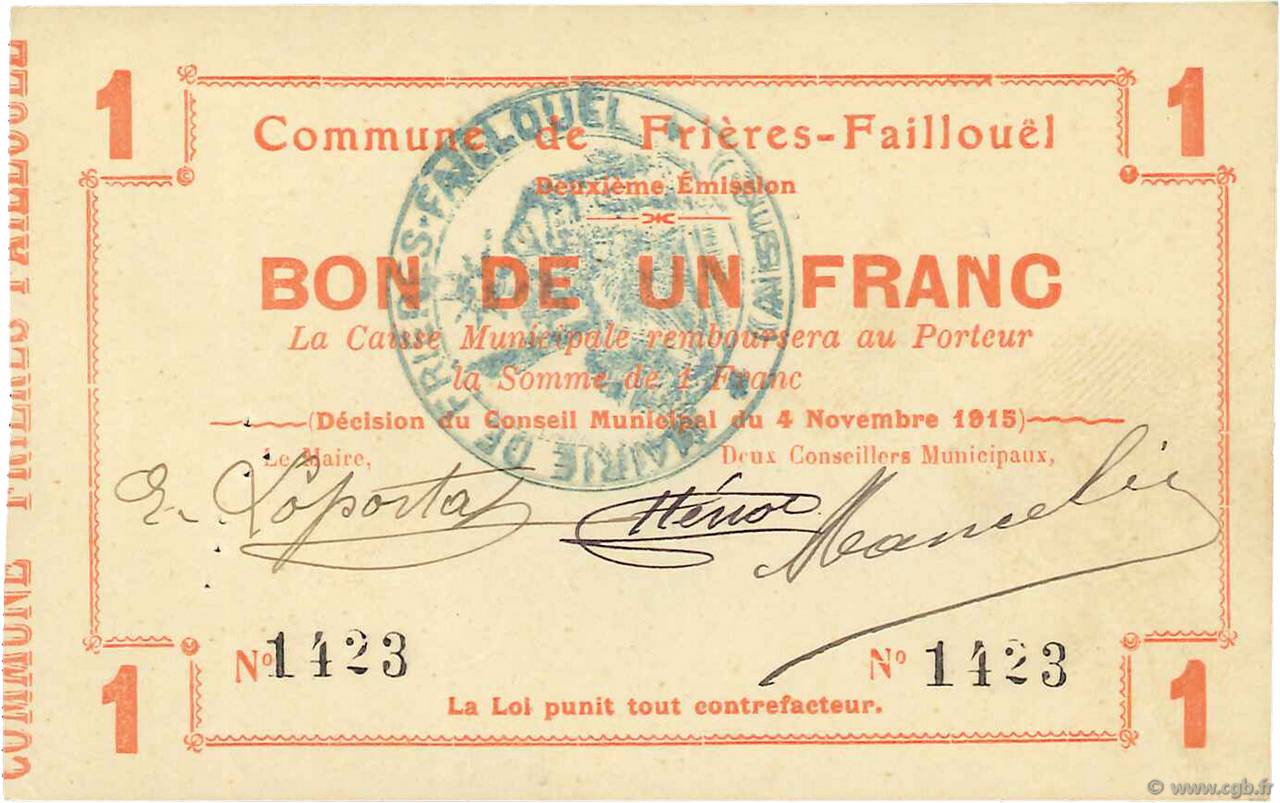 1 Franc FRANCE regionalism and miscellaneous  1915 JP.02-1031 XF