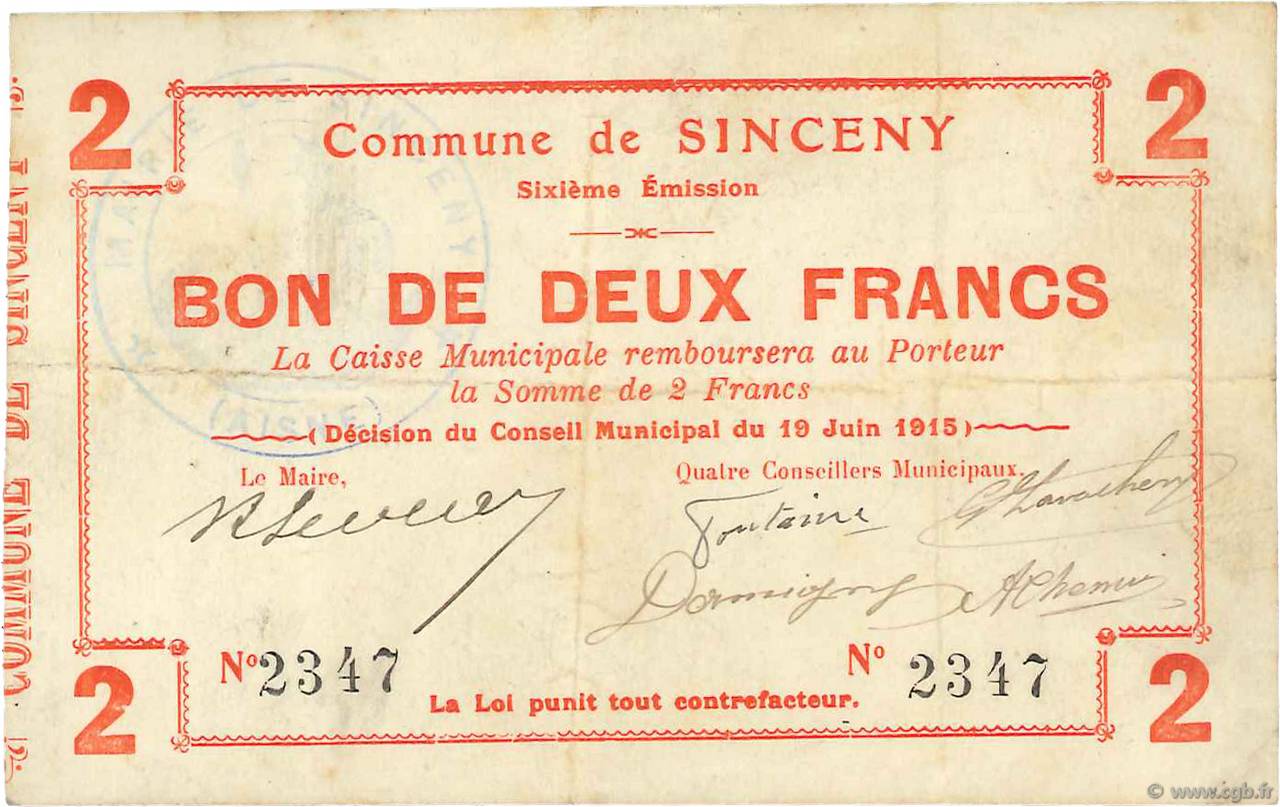 2 Francs FRANCE regionalismo y varios  1915 JP.02-2189 MBC