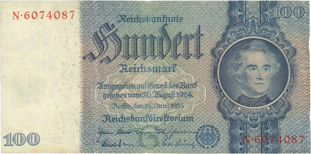 100 Reichsmark GERMANY  1935 P.183a VF