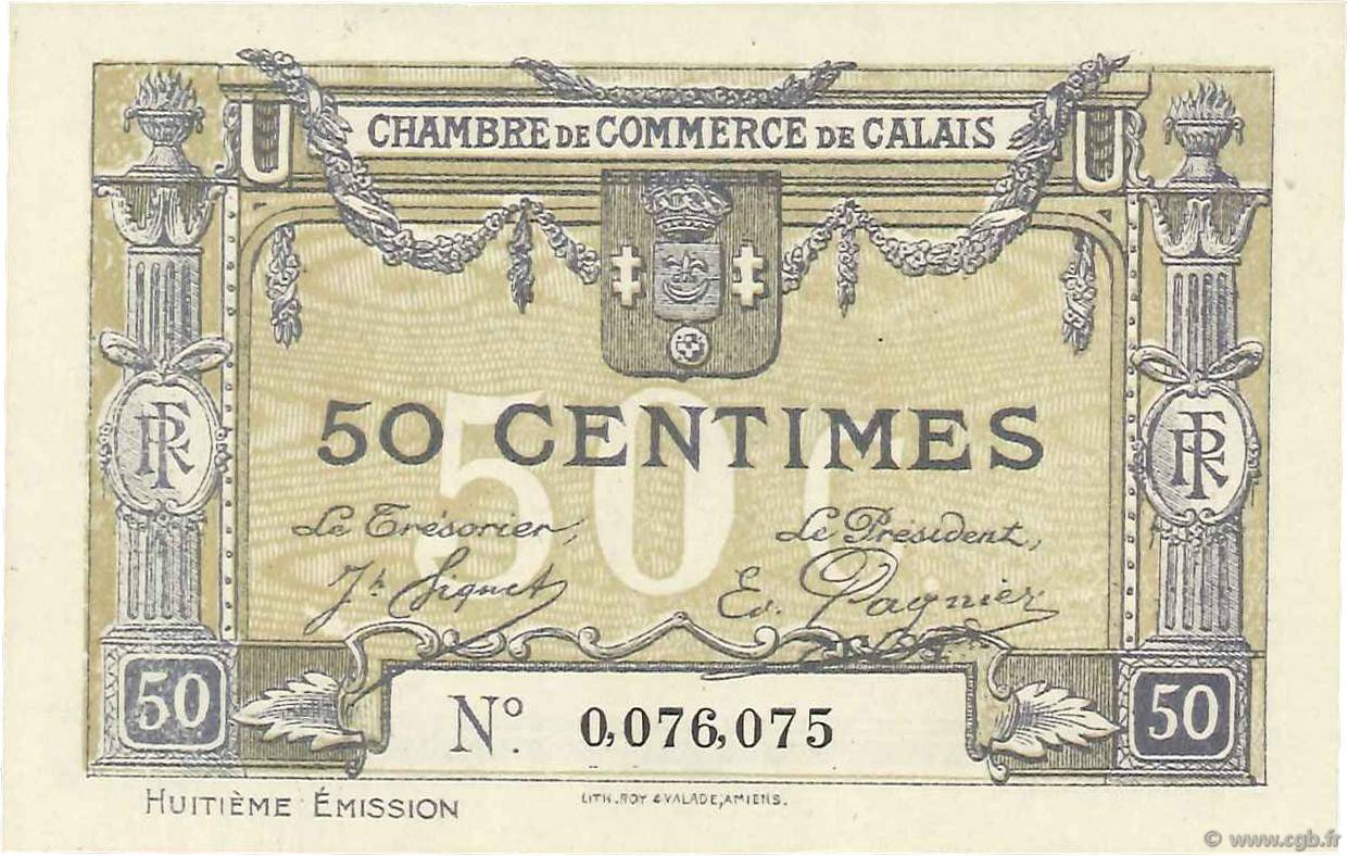 50 Centimes FRANCE regionalism and miscellaneous Calais 1918 JP.036.42 UNC