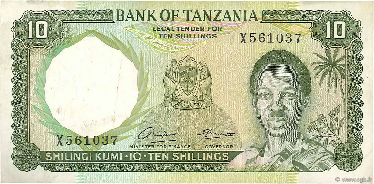 10 Shillings TANZANIA  1966 P.02a VF