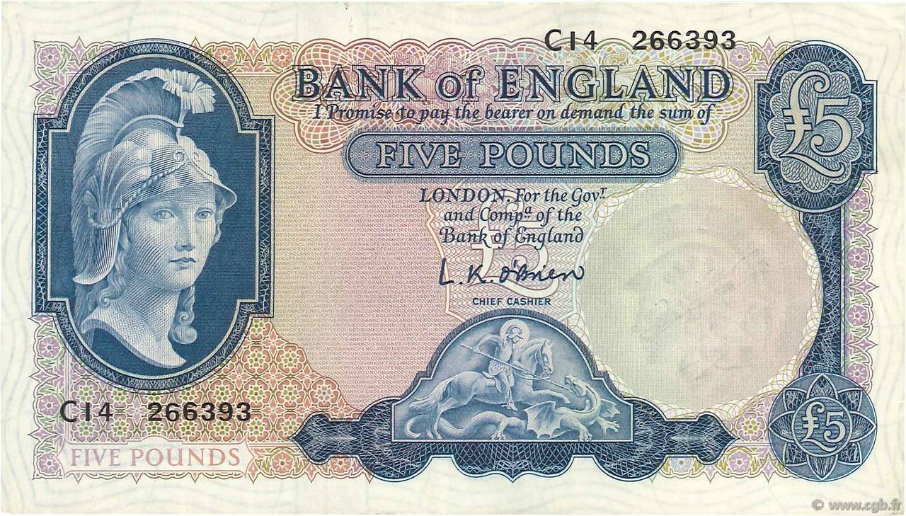 5 Pounds ENGLAND  1957 P.371a fVZ