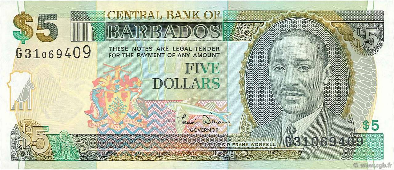 5 Dollars BARBADOS  2000 P.61 UNC