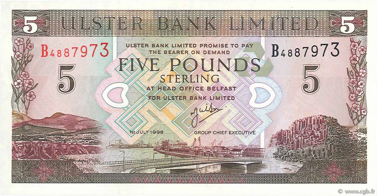 5 Pounds NORTHERN IRELAND  1998 P.335b ST