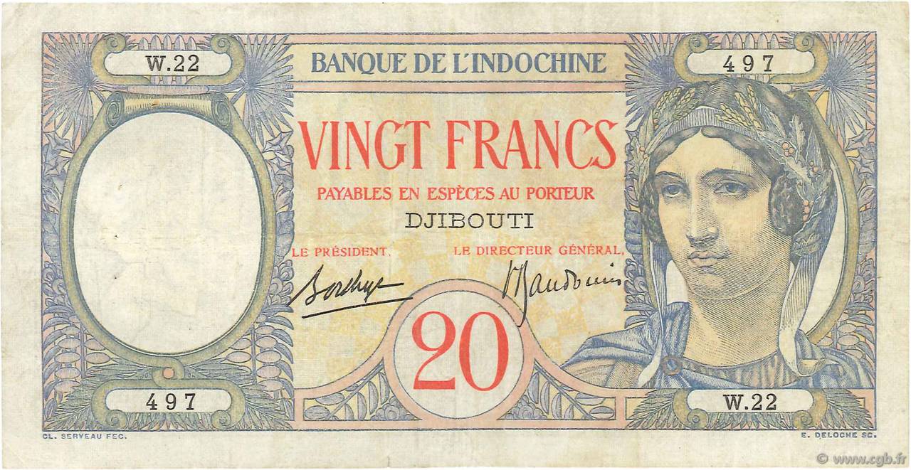 20 Francs DSCHIBUTI   1936 P.07A fSS