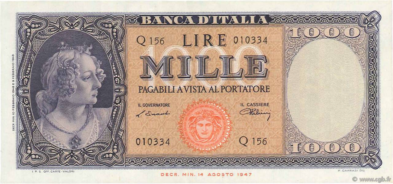 1000 Lire ITALIA  1948 P.088a q.AU