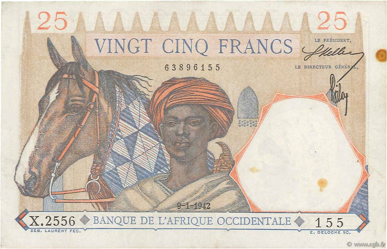 25 Francs FRENCH WEST AFRICA  1942 P.27 fSS