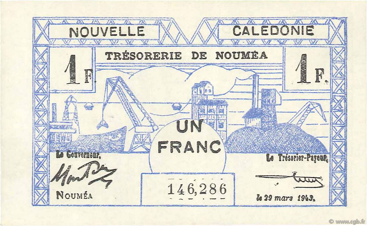 1 Franc NEW CALEDONIA  1943 P.55a XF