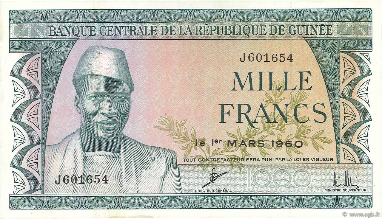 1000 Francs GUINEA  1960 P.15a fST
