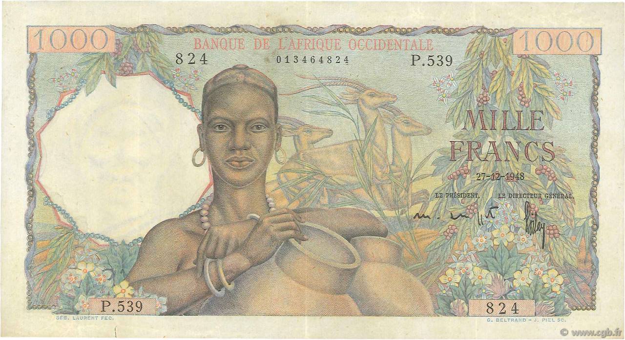 1000 Francs FRENCH WEST AFRICA  1948 P.42 fVZ