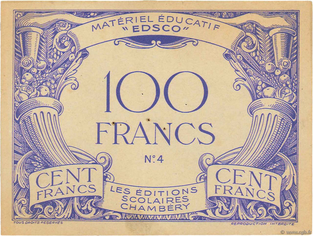 100 Francs Scolaire FRANCE regionalismo e varie  1940  SPL