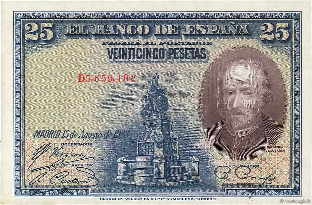25 Pesetas SPANIEN  1928 P.074b VZ+