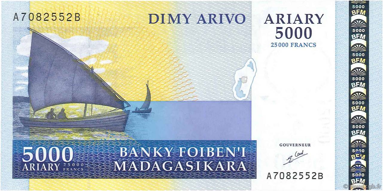 25000 Francs - 5000 Ariary MADAGASCAR  2003 P.084 SC+
