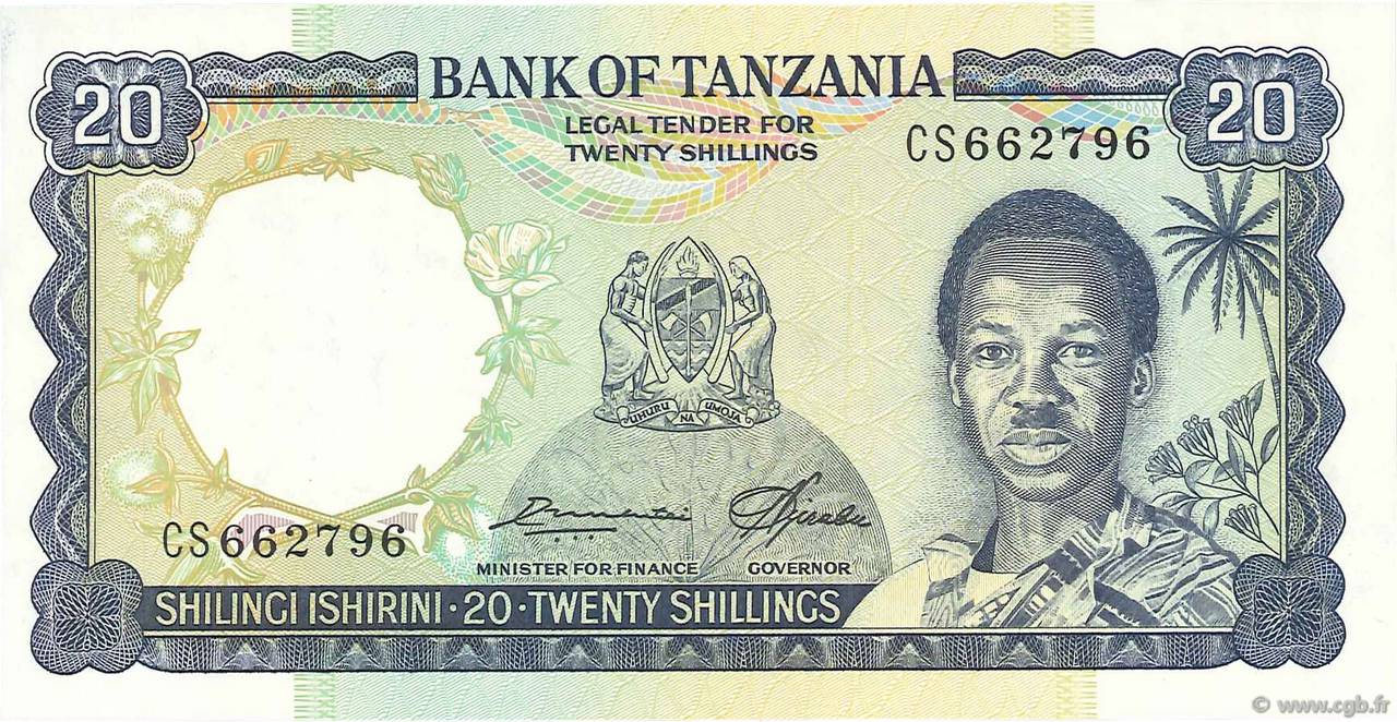 20 Shillings TANZANIA  1966 P.03e UNC