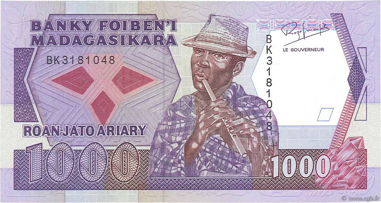 1000 Francs - 200 Ariary MADAGASKAR  1988 P.072b fST