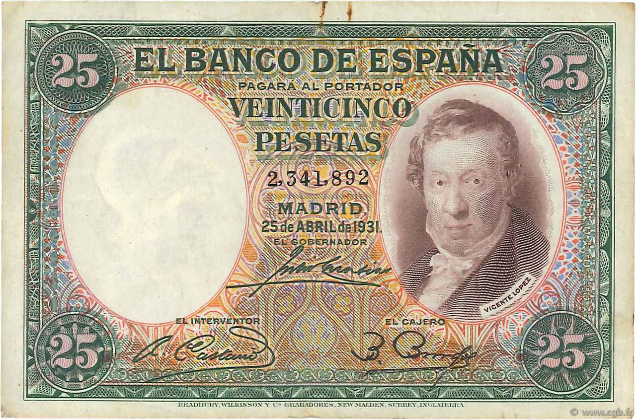 25 Pesetas SPAIN  1931 P.081 VF