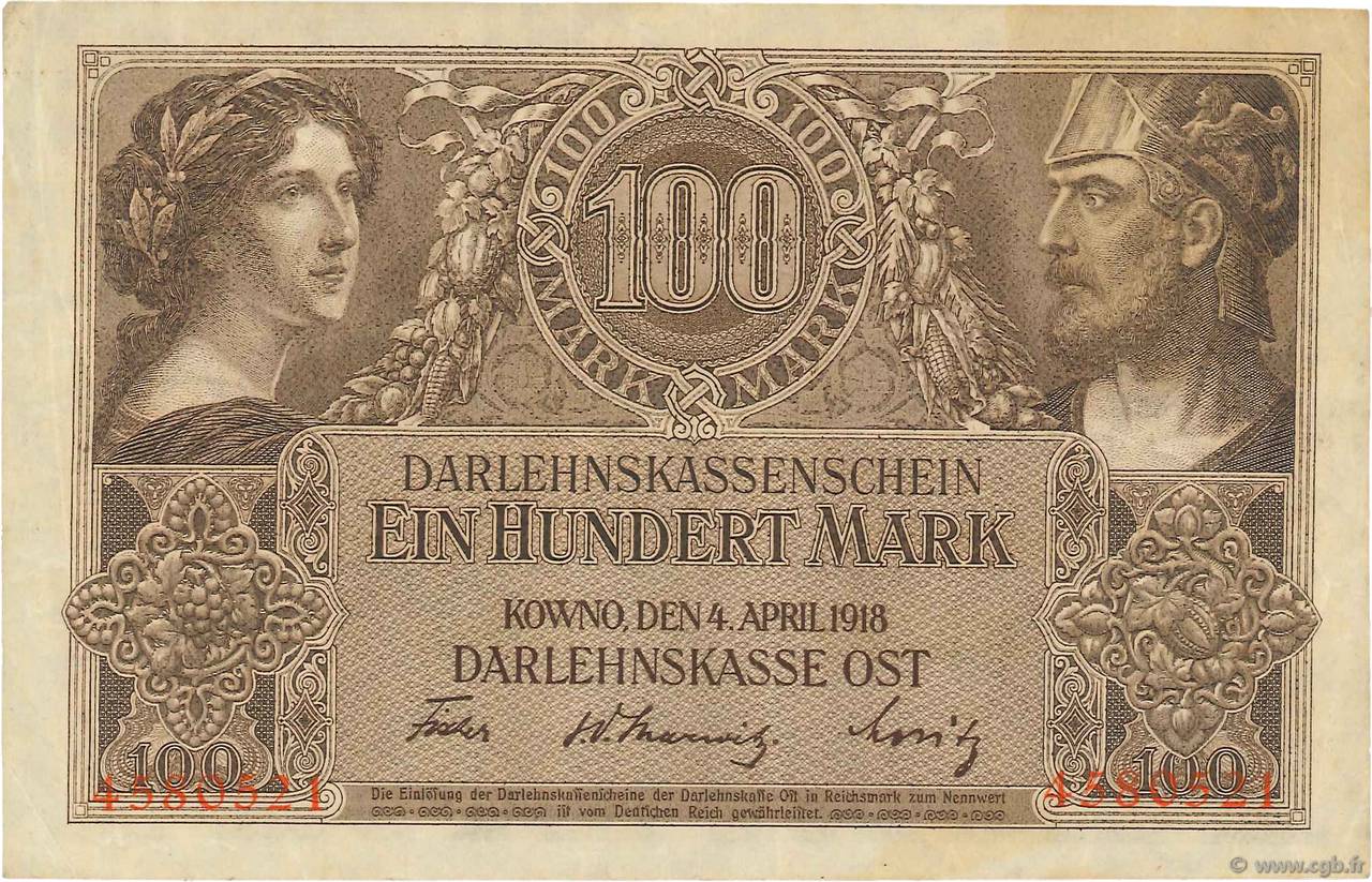 100 Mark GERMANY Kowno 1918 P.R133 VF
