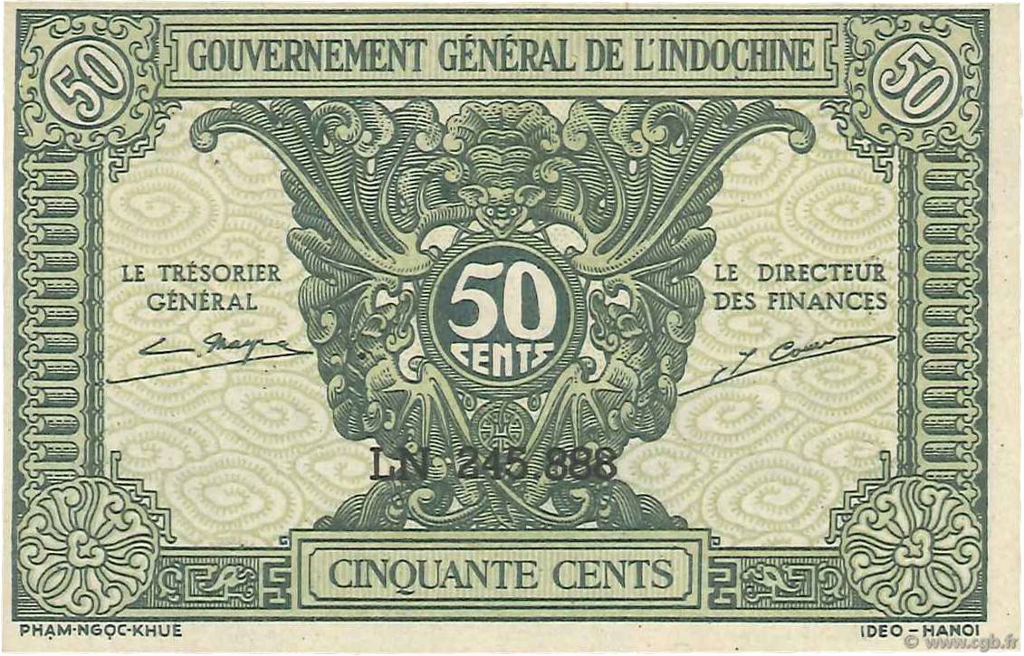 50 Cents FRENCH INDOCHINA  1942 P.091a XF