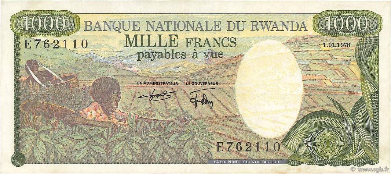 1000 Francs RWANDA  1978 P.14a XF