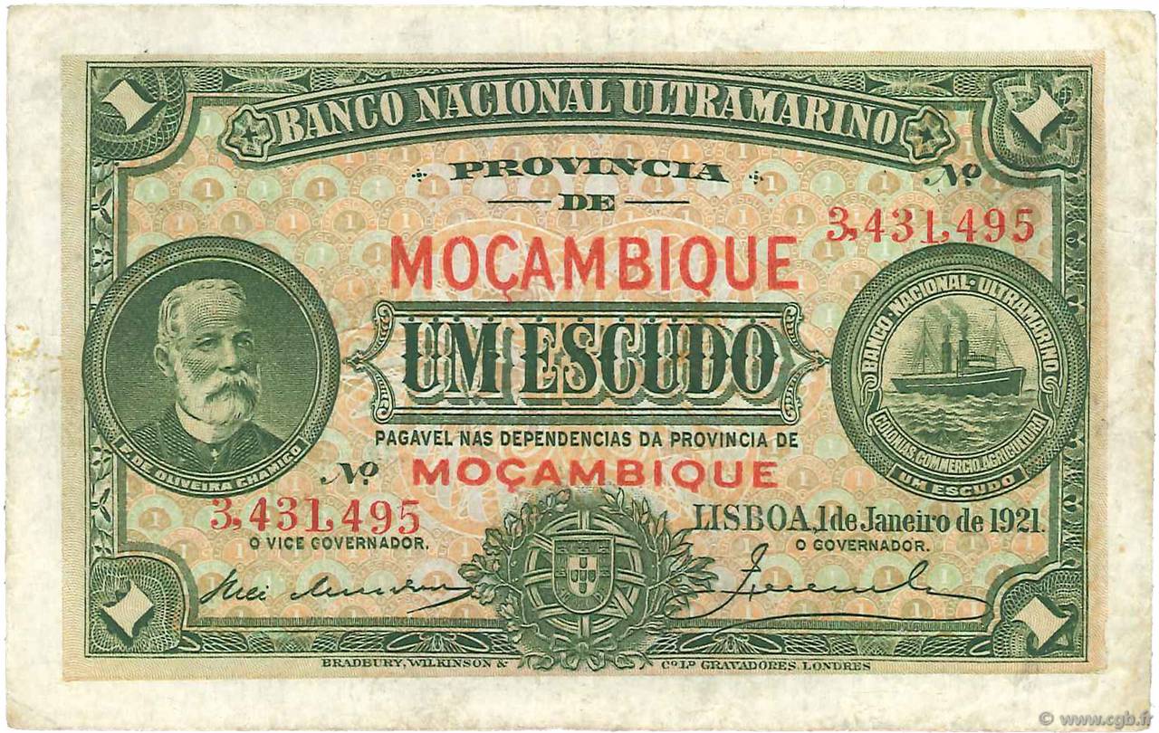 1 Escudo MOZAMBIQUE  1921 P.066b VF