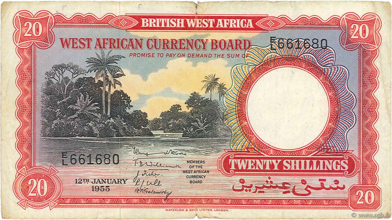 20 Shillings AFRICA DI L OVEST BRITANNICA  1955 P.10a MB