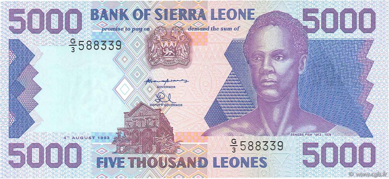 5000 Leones SIERRA LEONE  1993 P.21a UNC