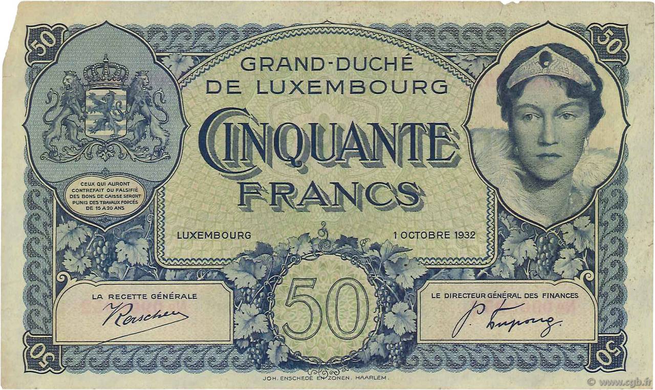 50 Francs LUSSEMBURGO  1932 P.38a q.SPL