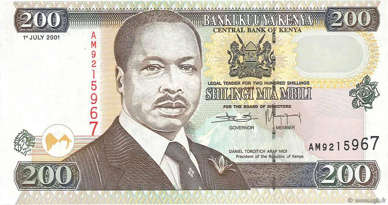 200 Shillings KENYA  2001 P.38f FDC