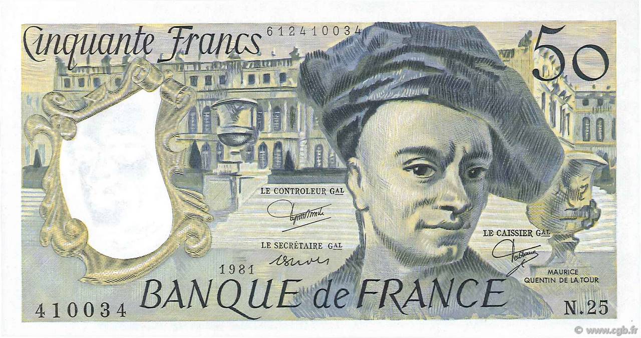 50 Francs QUENTIN DE LA TOUR FRANCIA  1981 F.67.07 FDC