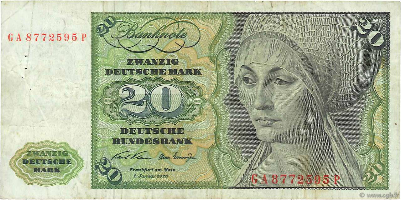 20 Deutsche Mark GERMAN FEDERAL REPUBLIC  1970 P.32a BC+