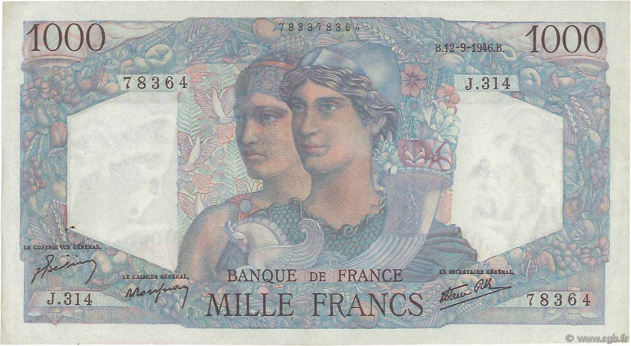 1000 Francs MINERVE ET HERCULE FRANCIA  1946 F.41.16 SPL