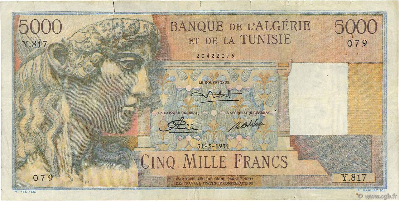 5000 Francs ALGERIEN  1950 P.109a S