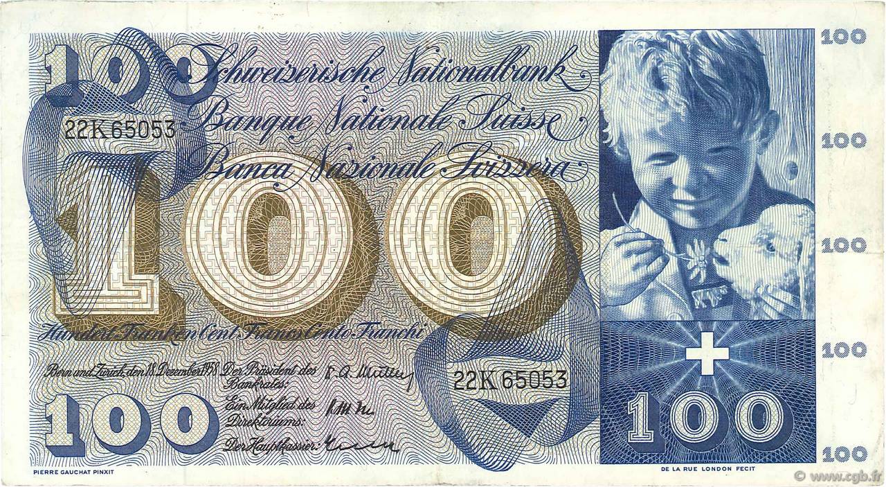 100 Francs SWITZERLAND  1958 P.49c VF