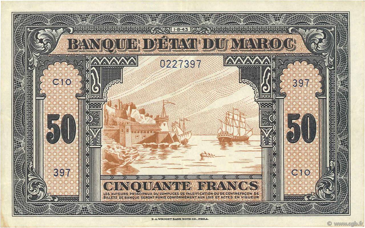 50 Francs MOROCCO  1943 P.26a VF+