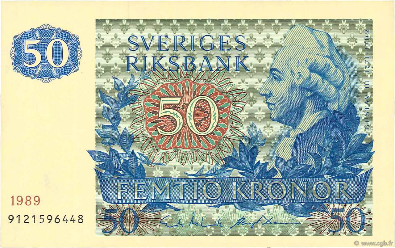50 Kronor SWEDEN  1989 P.53d UNC