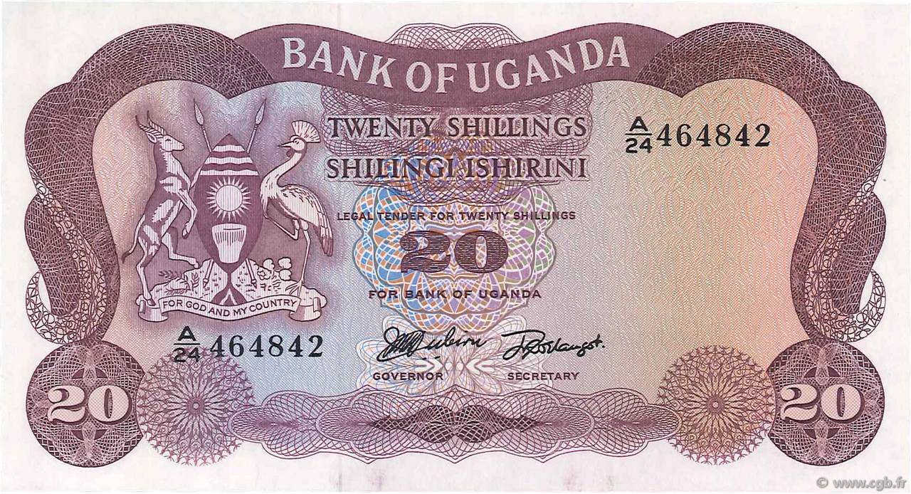 20 Shillings UGANDA  1966 P.03a fST+