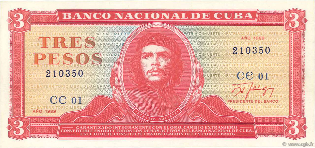 3 Pesos CUBA  1989 P.107b FDC