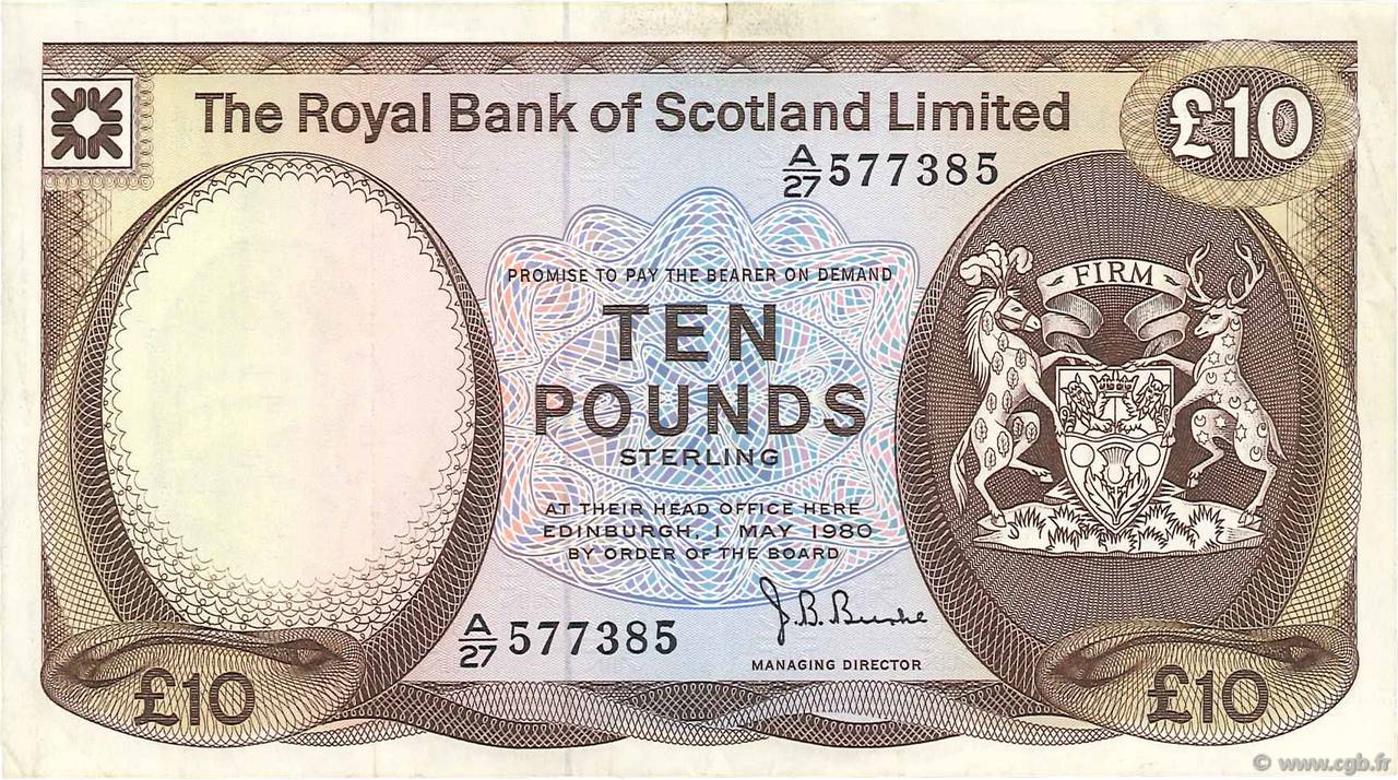 10 Pounds SCOTLAND  1980 P.338a VF
