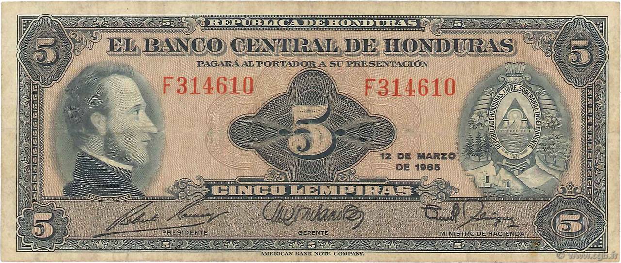 5 Lempiras HONDURAS  1965 P.051b BC