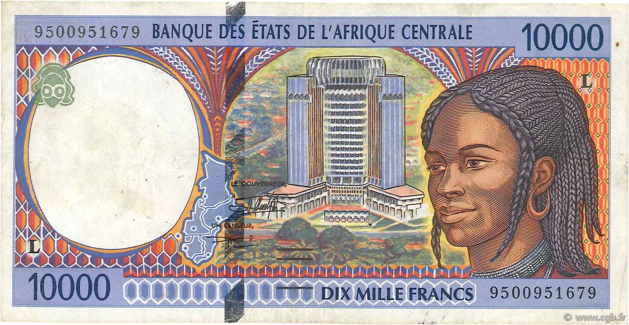 10000 Francs STATI DI L  AFRICA CENTRALE  1995 P.405Lb MB