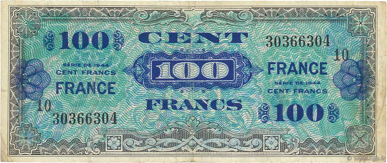 100 Francs FRANCE FRANKREICH  1944 VF.25.10 fSS