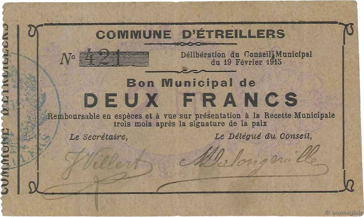 2 Francs FRANCE regionalism and various  1915 JP.02-0760 VF