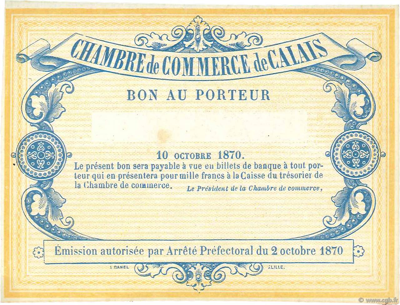 5 Francs Non émis FRANCE regionalism and various Calais 1870 JER.62.11A UNC-