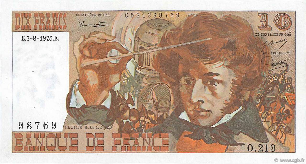 10 Francs BERLIOZ FRANCIA  1975 F.63.12 AU