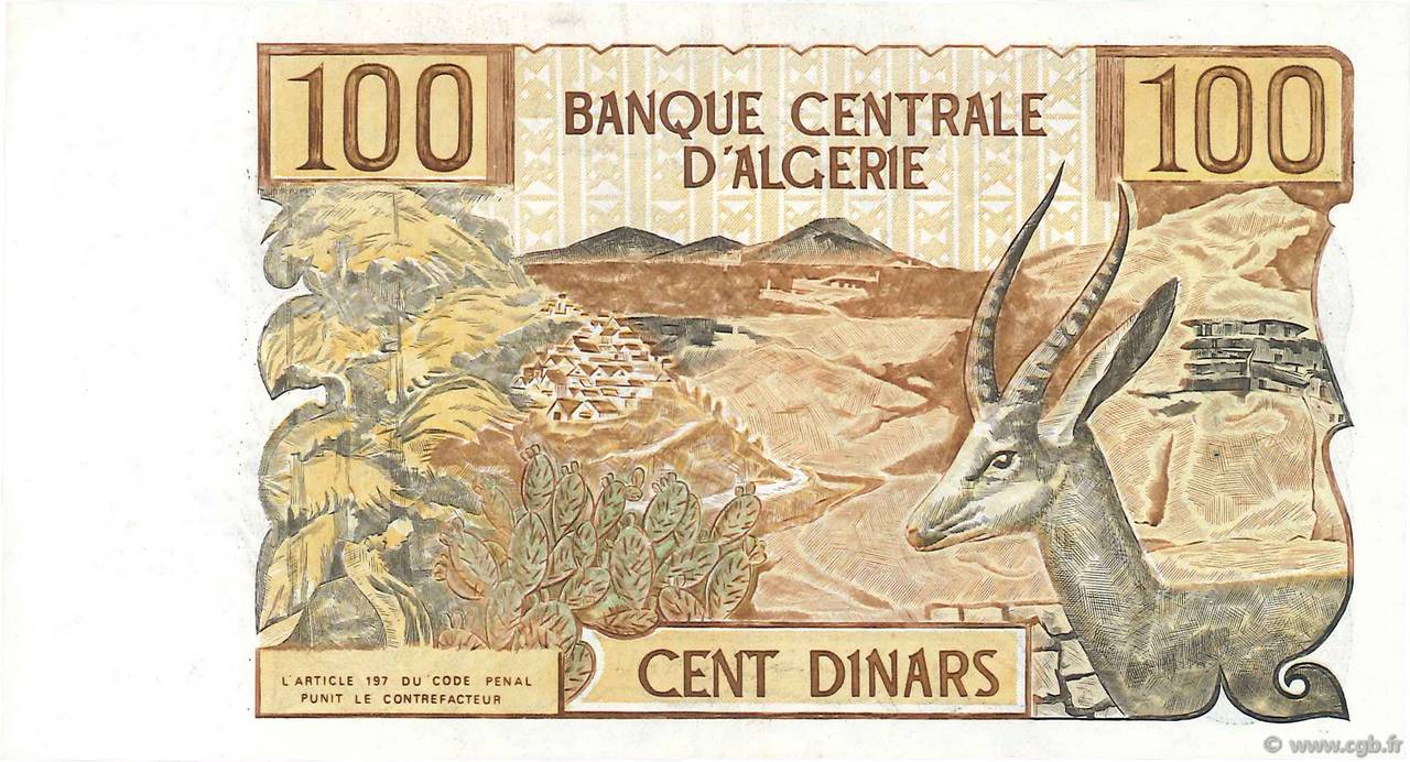 100 Dinars ALGERIEN  1970 P.128b fST