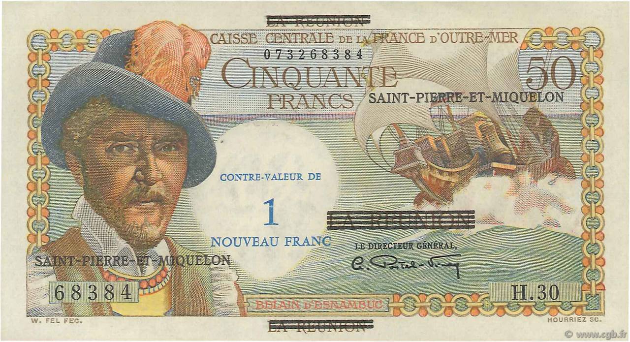 1 NF sur 50 Francs Belain d Esnambuc SAINT-PIERRE UND MIQUELON  1960 P.30b fST+