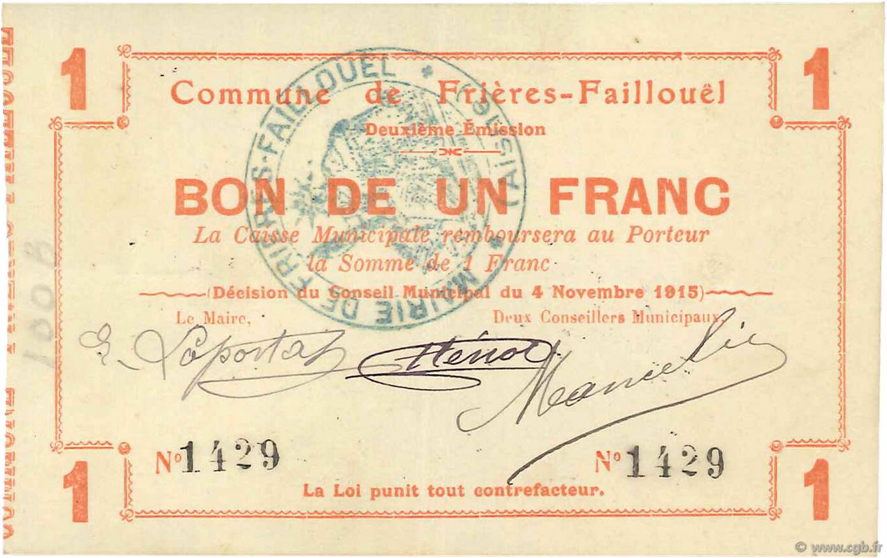 1 Franc FRANCE regionalismo y varios  1915 JP.02-1031 MBC+