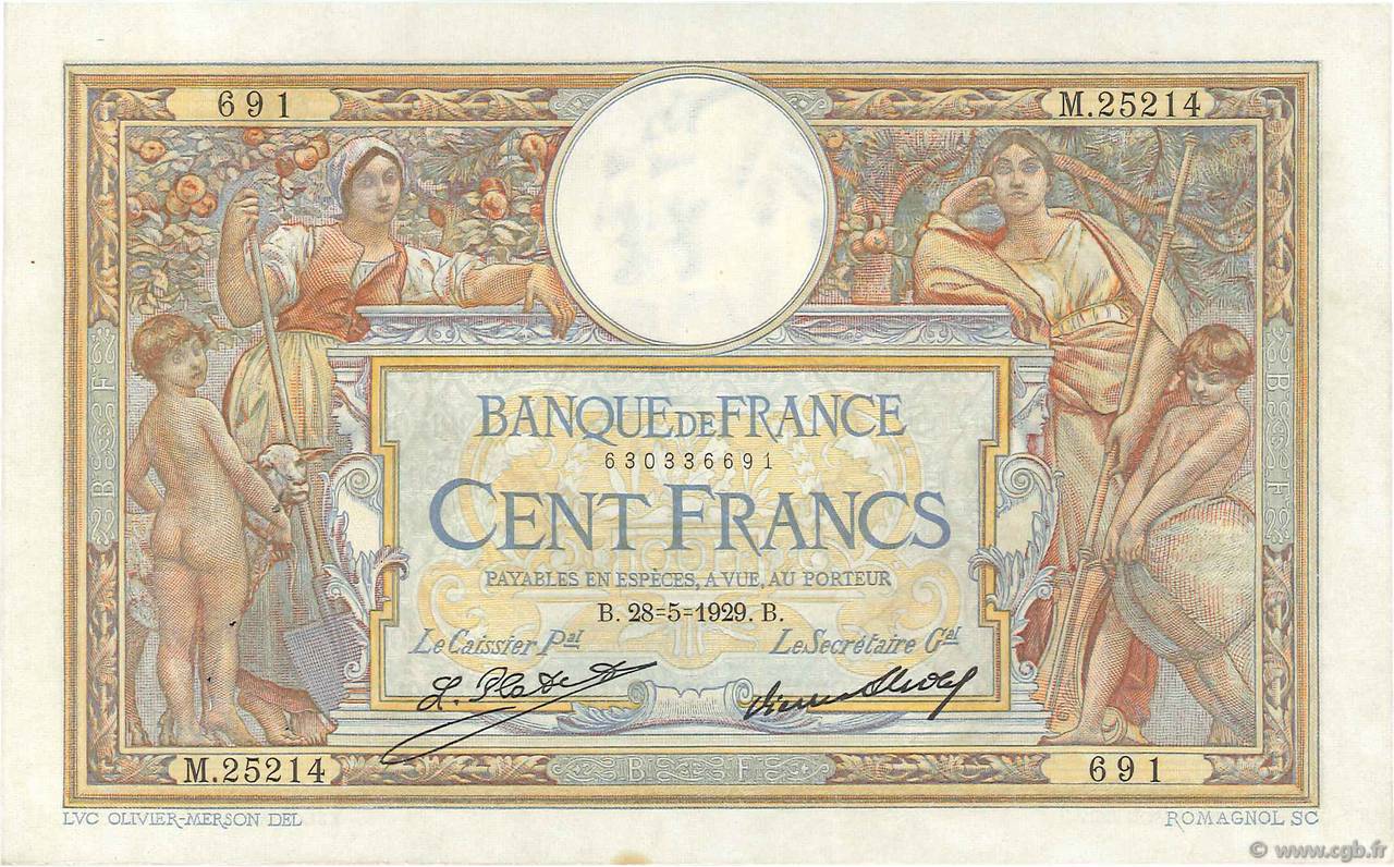 100 Francs LUC OLIVIER MERSON grands cartouches FRANCE  1929 F.24.08 SUP+